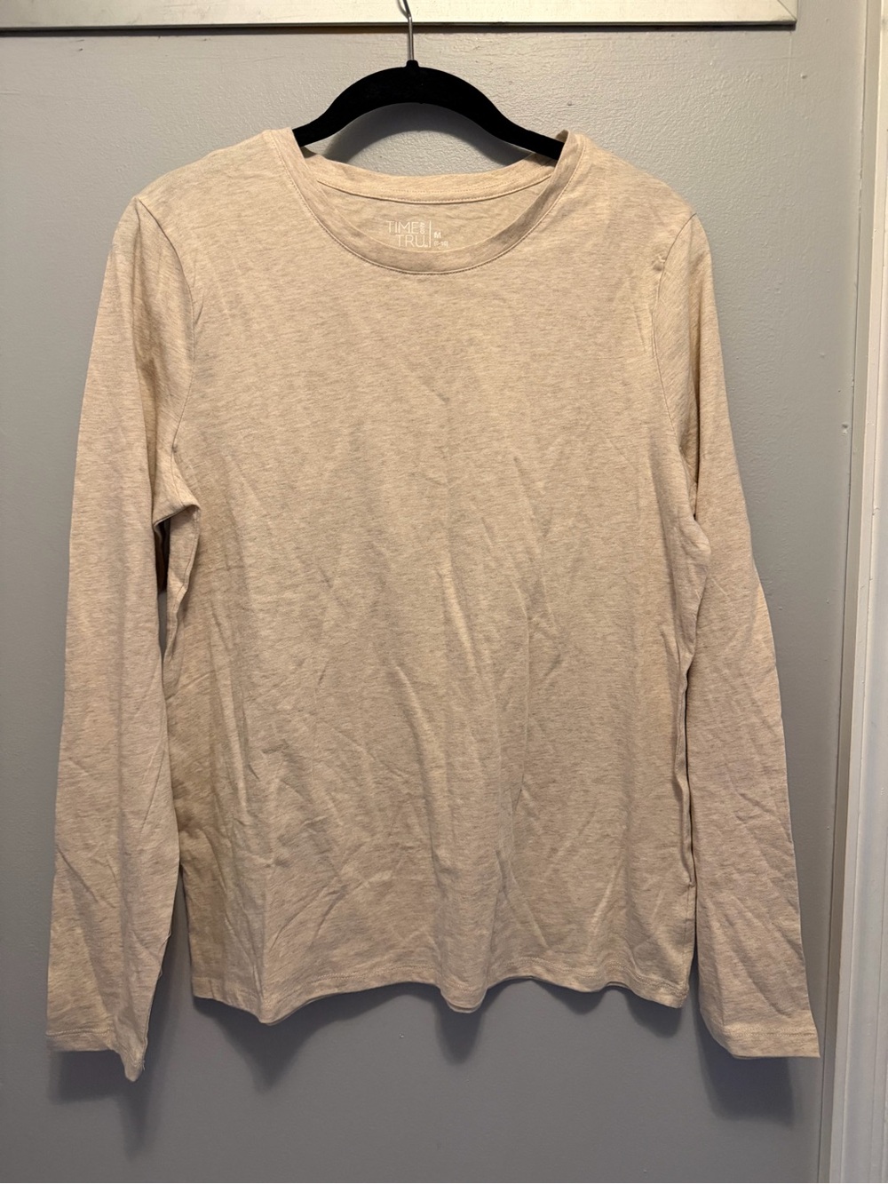Time and Tru Women's Long-Sleeve Crewneck Top - Beige